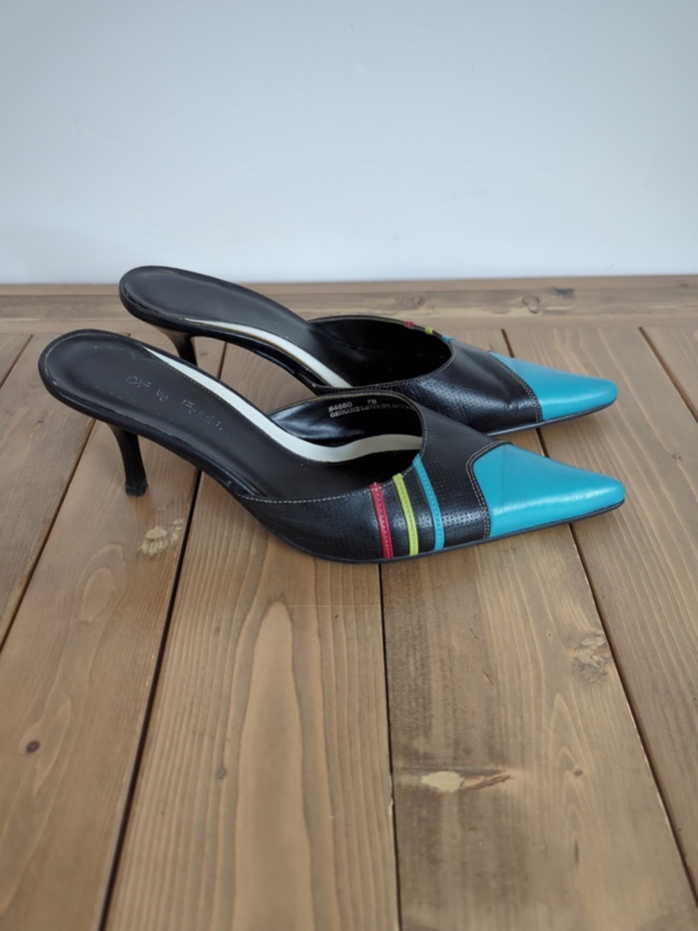 90s/y2k Vintage Funky Colourblock Pointed Toe Leather Mules  Size 7